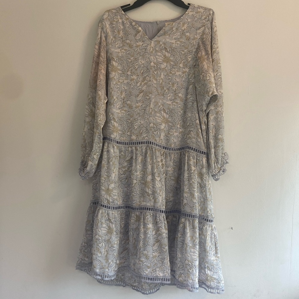 Roolee light periwinkle blue and floral tiered smocked peasant dress